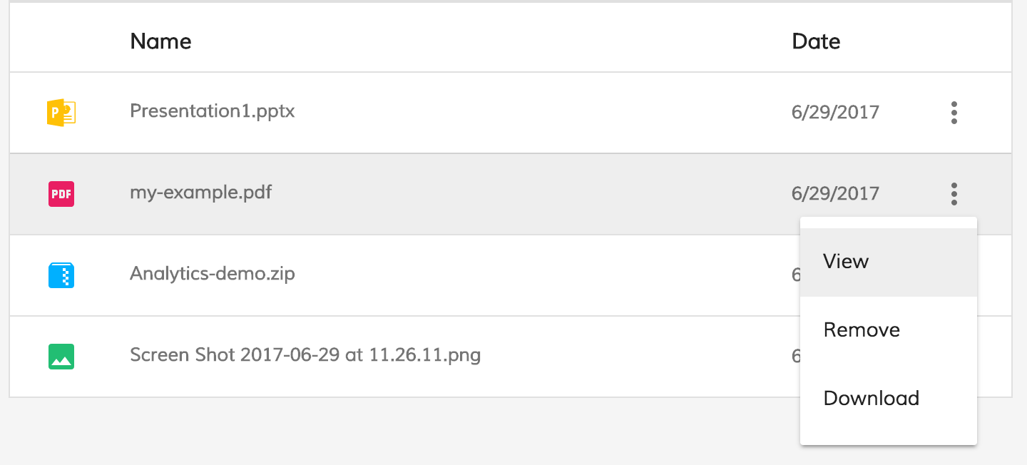 Attachment list component